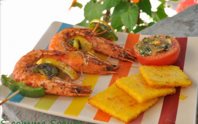 Brochettes de Gambas marinées au poivron et au citron