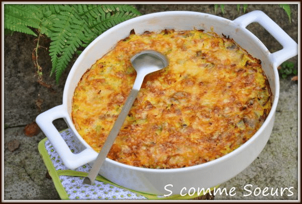 Gratin de courge spaghetti aux poireaux, lardons et comté